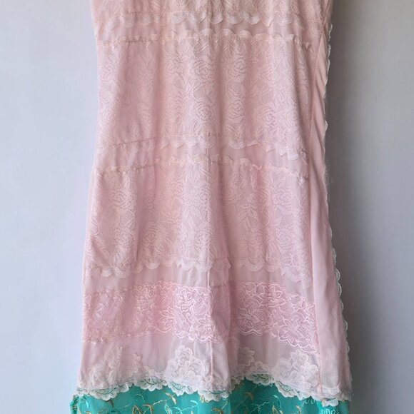 Handmade OOAK Pink Slip Dress - Feminine Vintage Lace & Embroidered Design XS/S - Picture 5 of 12